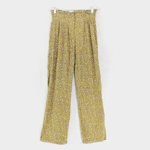 Skylar+Madison Yellow Floral Summer Elastic Waist Wide Leg Lagenlook Pants P3010